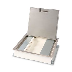 Vloerdoos VELOX Type 50 HYDRO 4x 230V RA + 8x RJ45 uitsparing RVS deksel 15mm inlegdiepte met oplegrand