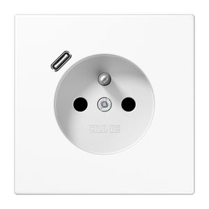 Wandcontactdoos +lader LS alpine wit penaarde+USB-C