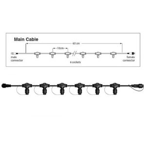 Hoofdkabel PS230 L=0,6mtr. 6 fitting zwart
