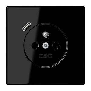 Wandcontactdoos +lader LS zwart penaarde+USB-C