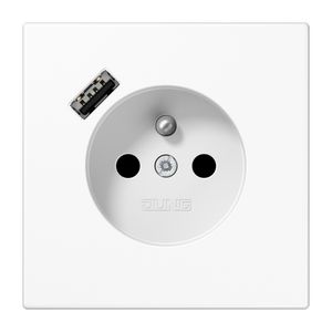 Wandcontactdoos +lader LS alpine wit penaarde+USB-A