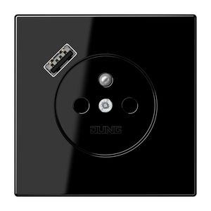 Wandcontactdoos +lader LS zwart penaarde+USB-A