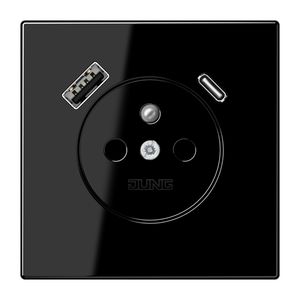 Wandcontactdoos +lader LS zwart penaarde+USB-A+C
