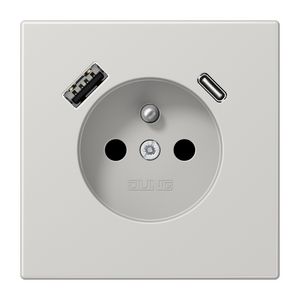 Wandcontactdoos +lader LS li.grijs penaarde+USB-A+C