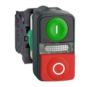 Drukknop Dubbel Verlicht 24V 1NO + 1NC Groen / rood