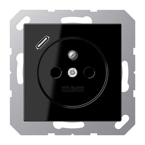 Wandcontactdoos +lader zwart penaarde+USB-C