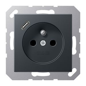 Wandcontactdoos +lader antraciet mat penaarde+USB-C