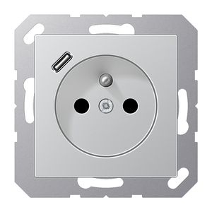 Wandcontactdoos +lader alu penaarde+USB-C