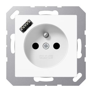 Wandcontactdoos +lader alpine wit penaarde+USB-A