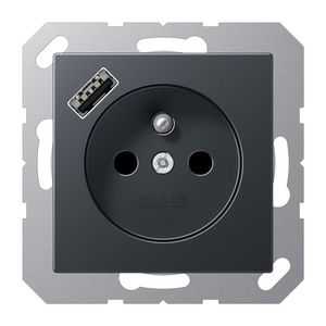 Wandcontactdoos +lader antraciet mat penaarde+USB-A