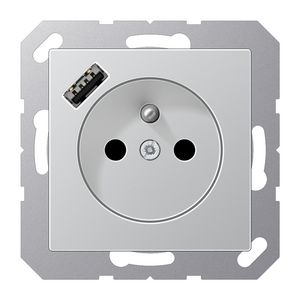 Wandcontactdoos +lader alu penaarde+USB-A