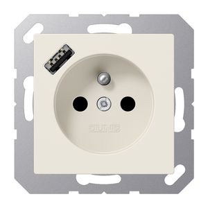 Wandcontactdoos +lader wit penaarde+USB-A