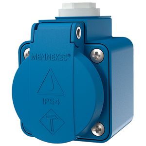 Wandcontactdoos 16A 2P+A 230V IP44 SCHUKO blauw met klapdeksel