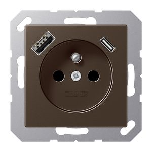 Wandcontactdoos +lader mokka penaarde+USB-A+C