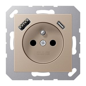 Wandcontactdoos +lader champ. penaarde+USB-A+C