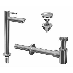 INK Combi set 2A chroom bestaande uit fonteinkraan staand hoog model h=277mm sprong 95mm, designsifon en always-open plug