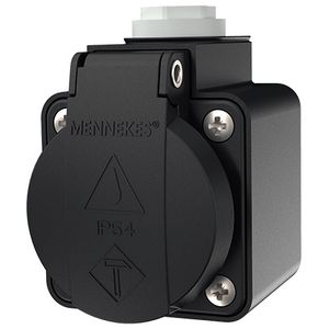 Wandcontactdoos 16A 2P+A 230V IP44 SCHUKO zwart met klapdeksel