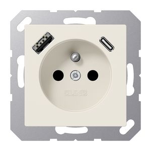 Wandcontactdoos +lader wit penaarde+USB-A+C