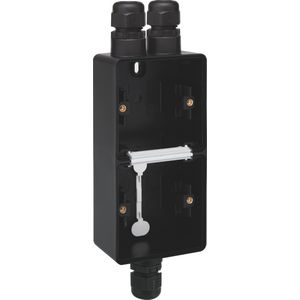 Spuitwaterdichte dubbele verticale opbouwdoos 1x 2-voudig M20 /1x enkel M20 zwart