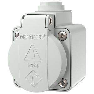 Wandcontactdoos 16A 2P+A 230V IP44 SCHUKO grijs met klapdeksel