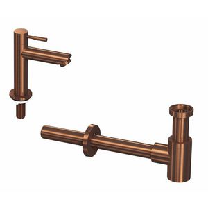 INK Combi set 1B mat rose goud bestaande uit fonteinkraan staand laag model sprong 95mm en designsifon