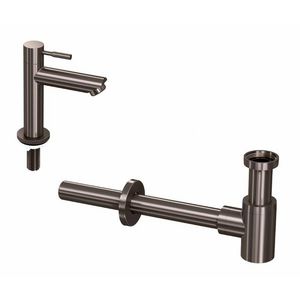 INK Combi set 1B metal black bestaande uit fonteinkraan staand laag model sprong 95mm en designsifon