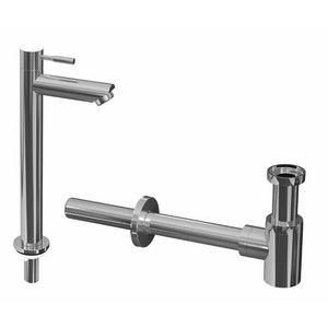 INK Combi set 2b chroom bestaande uit fonteinkraan staand hoog model h=277mm sprong 95mm en designsifon