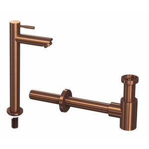 INK Combi set 2b mat rose goud bestaande uit fonteinkraan staand hoog model h=277mm sprong 95mm en designsifon