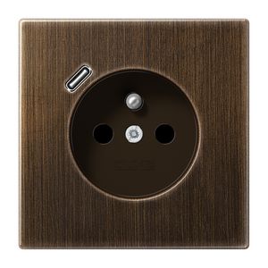 Wandcontactdoos penaarde + lader LS messing antiek USB C