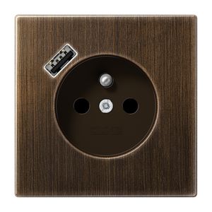 Wandcontactdoos penaarde + lader LS messing antiek USB A