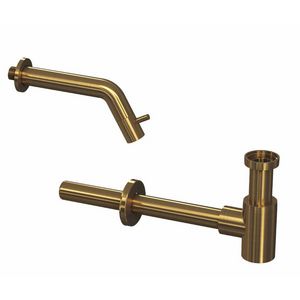 INK Combi set 3B brushed mat goud bestaande uit fontein wandkraan 180mm inkortbaar (min. 100mm) en designsifon