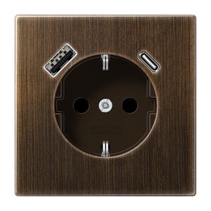 Wandcontactdoos + lader LS messing antiek USB A+C