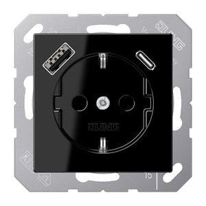 Wandcontactdoos m.lader zwart v.USB type A&C AS500