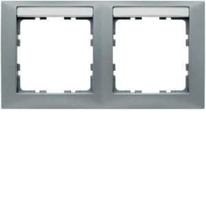 Afdekraam met tekstveld 2-v hor. berker S.1 aluminium mat