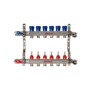 Vloerverwarmingsverdeler type RVS 6-groeps aansl. 3/4"bi.dr. pomploos incl. flowmeters
