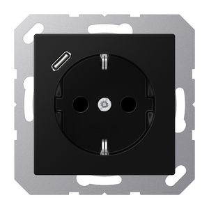 Wandcontactdoos m.laderzwart mat m.v.USB type C