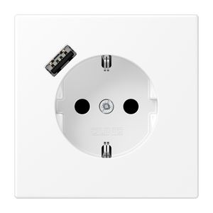 Wandcontactdoos m.lader wit mat v.USB type A LS990