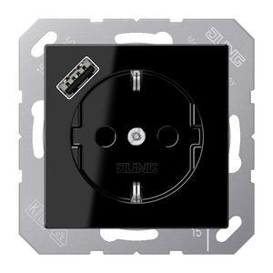 Wandcontactdoos m.lader zwart v.USB type A AS500