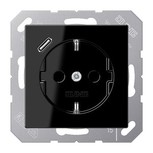 Wandcontactdoos m.lader zwart v.USB type C LS990