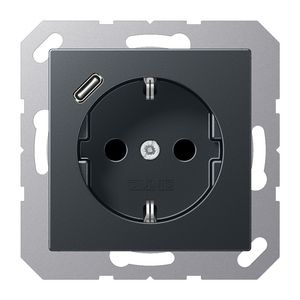 Wandcontactdoos m.lader antraciet mat v.USB type C AS500