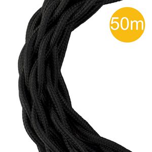 Lengte a 50m. Textielsnoer gedraaid 3C 3x0,75mm² zwart