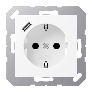 Wandcontactdoos m.lader wit mat v.USB type C AS500