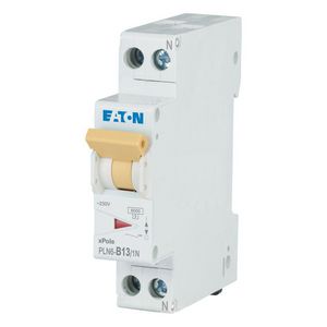 Installatieautomaat (MCB) PLN6, B-karakteristiek 13A , 2P incl. N 18mm , 6kA