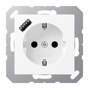 Wandcontactdoos m.lader wit mat v.USB type A AS500