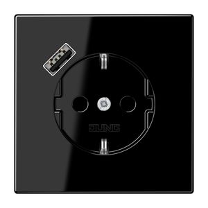Wandcontactdoos m.lader zwart v.USB type A LS990