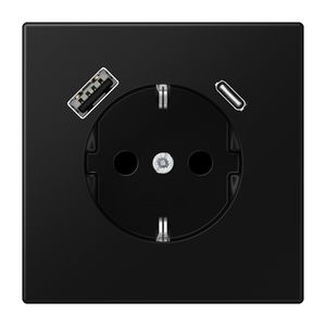 Wandcontactdoos m.lader gra.zwart v.USB type A&C LS990