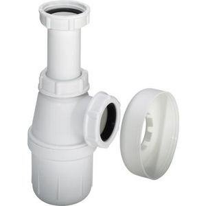 PP bekersifon 1.1/4" wit met rozet excl. muurbuis