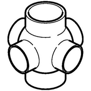 Polyethyleen (PE) kogel T-stuk 4 zij-aansluiting 90° 110mm