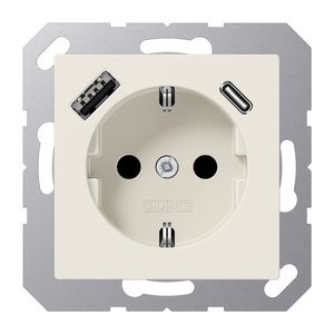 Wandcontactdoos m.lader wit v.USB type A&C