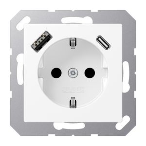 Wandcontactdoos met lader wit mat v. USB type A&C AS500
